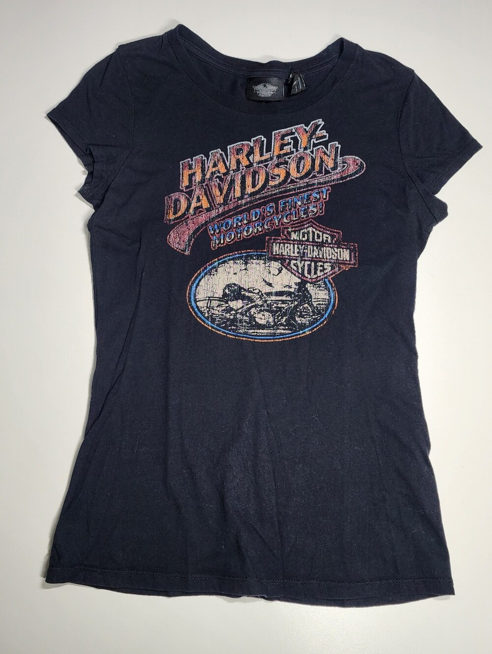 Harley Davidson Black Distressed Graphic Tee USA Biker Grunge Medium